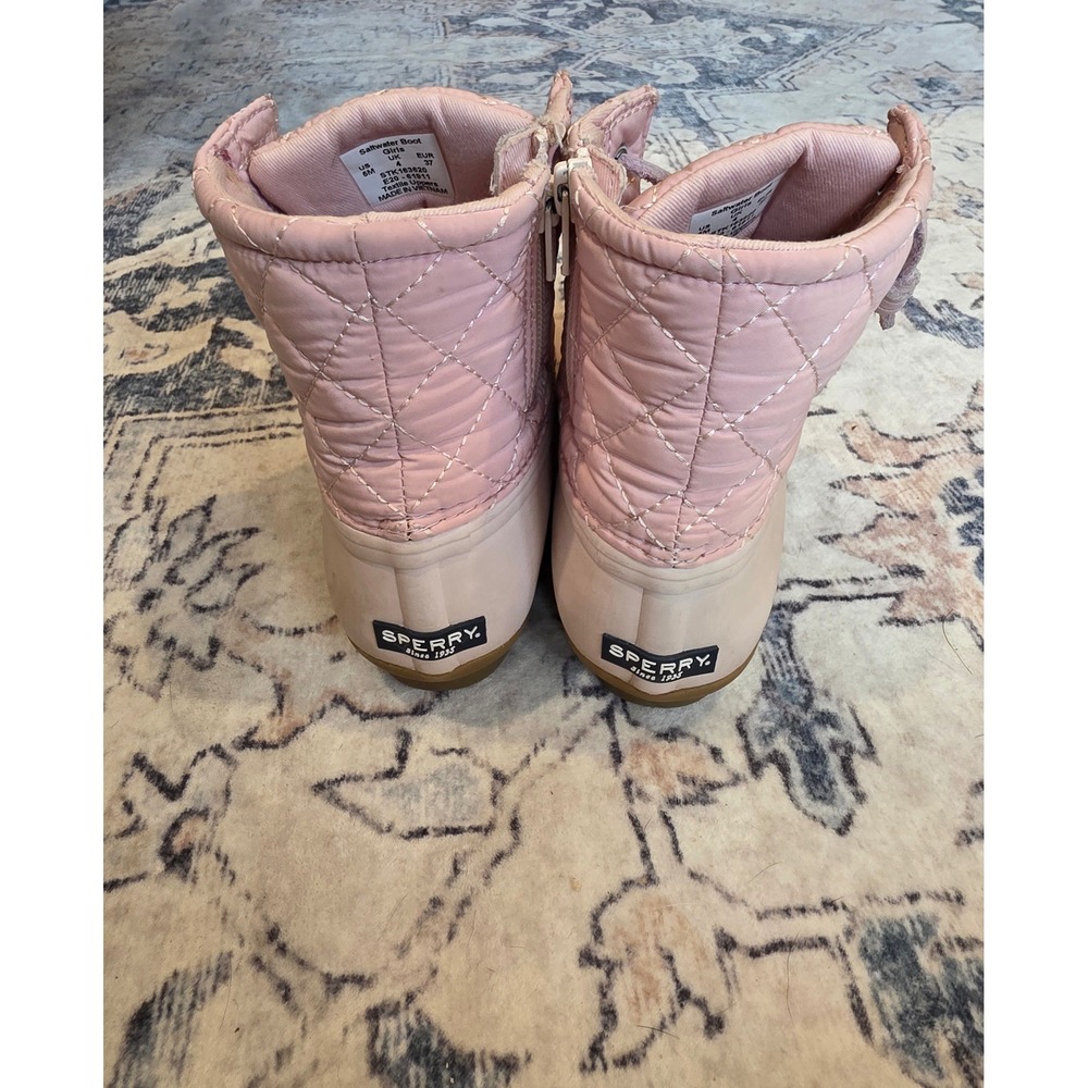 Sperry Youth Girls Size 5 Pink Blush Saltwater Nylon Quilted Rain Boots - Picture 4 of 5